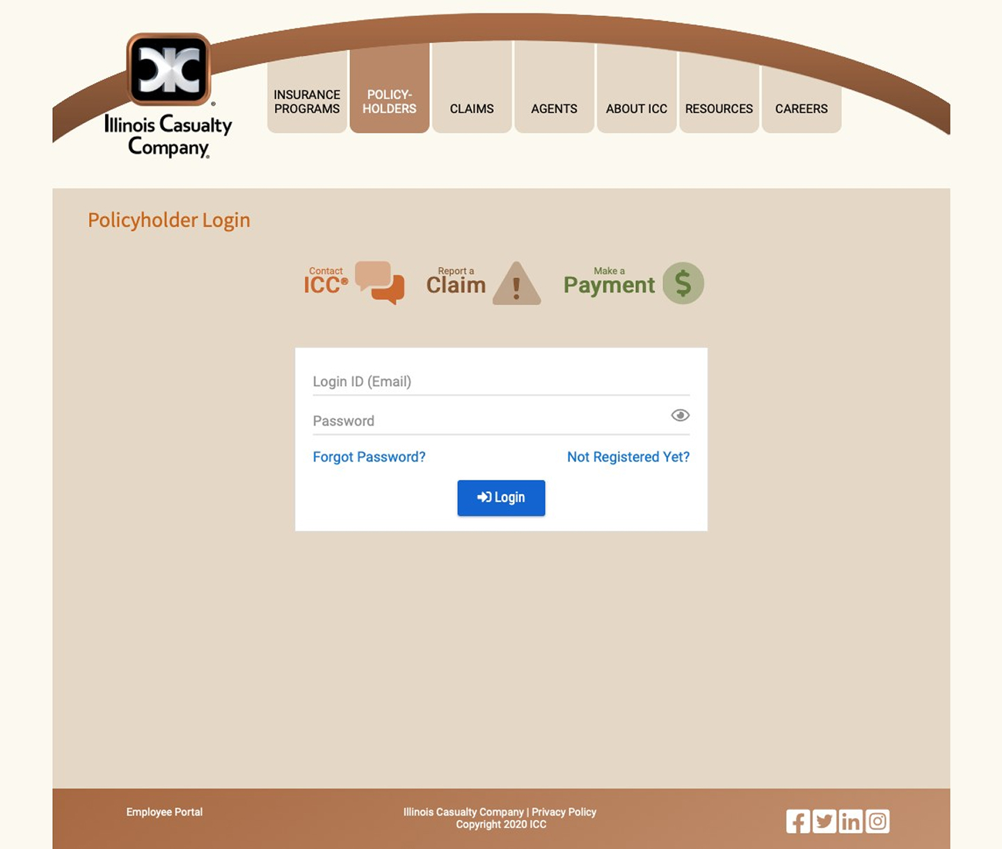 Original policy holder login page