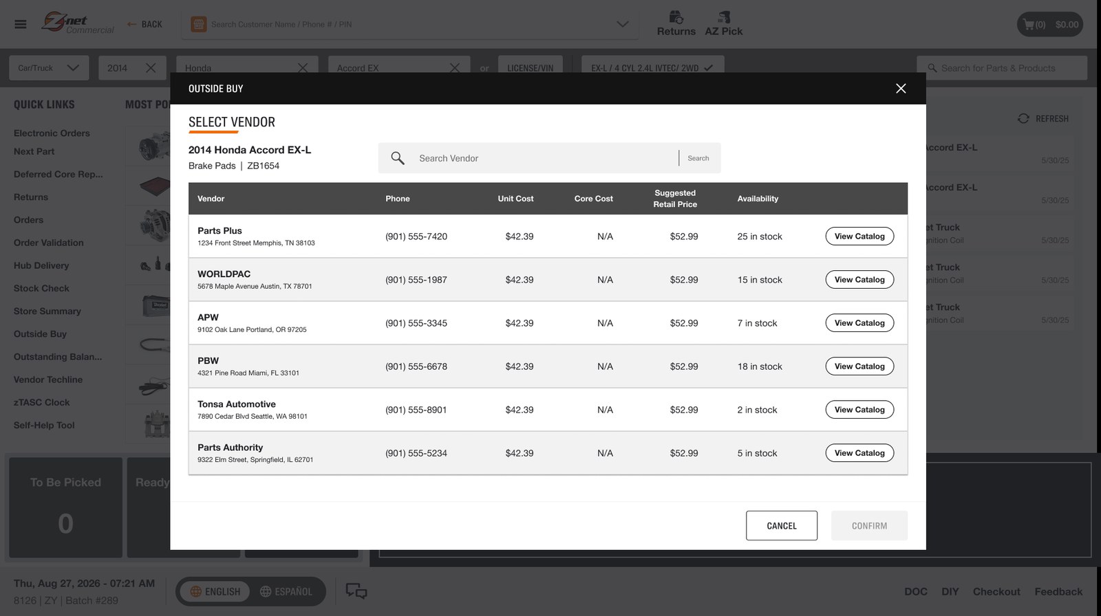 Redesigned Outside Buy vendor selection screen in Z-net
